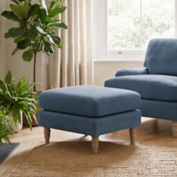 Furniturebox Uk Bernie Blue Chenille Fabric Footstool - thumbnail 1