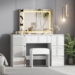 High Gloss White Dressing Table Vanity Makeup Desk 7 Drawers