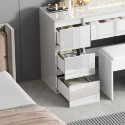 High Gloss White Dressing Table Vanity Makeup Desk 7 Drawers - thumbnail 5