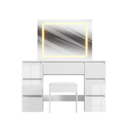 High Gloss White Dressing Table Vanity Makeup Desk 7 Drawers - thumbnail 6