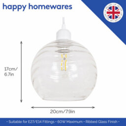 Happy Homewares Modern Designer Clear Circular Ribbed Glass Non Electric Pendant Lamp Shade - thumbnail 5