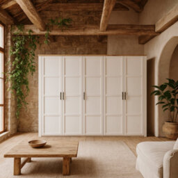 Wyld Haus Geneva 5-Door Wardrobe In White Riviera Oak And Sibiu Light Larch With Shelves And Hanging Rails - thumbnail 2