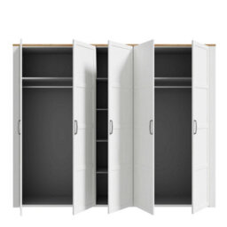 Wyld Haus Geneva 5-Door Wardrobe In White Riviera Oak And Sibiu Light Larch With Shelves And Hanging Rails - thumbnail 5