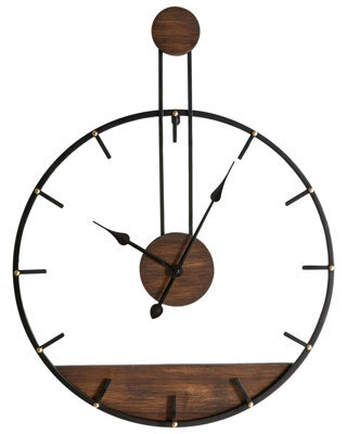 Wyld And Coco Nordichaus Wall Clock Black Metal And Wood Industrial Scandi 60Cm - image 1