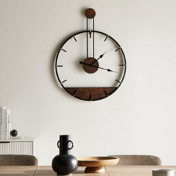 Wyld And Coco Nordichaus Wall Clock Black Metal And Wood Industrial Scandi 60Cm - thumbnail 2
