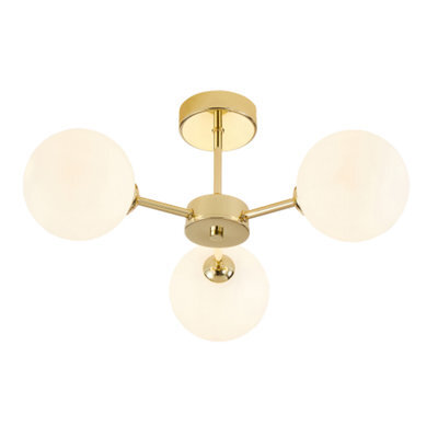Happy Homewares Contemporary Chic Polished Gold Ceiling Light With Opal White Globe Glass Shades - image 1