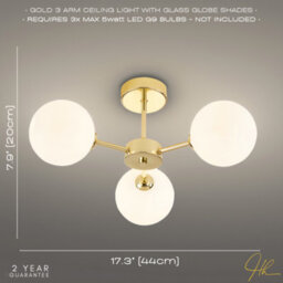 Happy Homewares Contemporary Chic Polished Gold Ceiling Light With Opal White Globe Glass Shades - thumbnail 6
