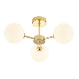 Happy Homewares Contemporary Chic Polished Gold Ceiling Light With Opal White Globe Glass Shades - thumbnail 1
