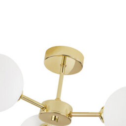 Happy Homewares Contemporary Chic Polished Gold Ceiling Light With Opal White Globe Glass Shades - thumbnail 3
