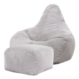 icon Dalton Cord Adults Bean Bag Recliner And Pouffe, Ready Filled Beanbag And Footstool Grey - thumbnail 1