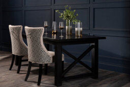 Orsina Oak Wood Black Dining Table, Sleek Small Dining Table, Slim Line Detailed Kitchen Table For Livingroom - thumbnail 3