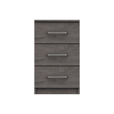 Rochester 3 Drawer Bedside Chest - Dark Grey Oak On Express Delivery And Ready Assembled