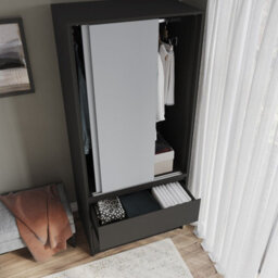 Urbn-Living Urbnliving 2 Sliding Doors Wardrobe 2 Drawer Bedroom Clothes Hanging Rail Black Carcass With Grey Doors Storage Cupboard - thumbnail 4