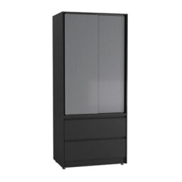 Urbn-Living Urbnliving 2 Sliding Doors Wardrobe 2 Drawer Bedroom Clothes Hanging Rail Black Carcass With Grey Doors Storage Cupboard - thumbnail 5
