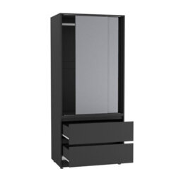 Urbn-Living Urbnliving 2 Sliding Doors Wardrobe 2 Drawer Bedroom Clothes Hanging Rail Black Carcass With Grey Doors Storage Cupboard - thumbnail 6