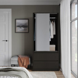 Urbn-Living Urbnliving 2 Sliding Doors Wardrobe 2 Drawer Bedroom Clothes Hanging Rail Black Carcass With Grey Doors Storage Cupboard - thumbnail 3
