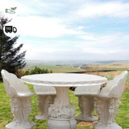 White Stone Garden Table And Stone Garden Chairs - Set - thumbnail 3