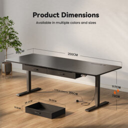 Electric Standing Desk With Power Outlets, 200 X 80 Cm Sit Stand Desk With 2 Drawers, Usb Ports,height Adjustable, Black - thumbnail 2