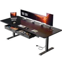 Electric Standing Desk With Power Outlets, 200 X 80 Cm Sit Stand Desk With 2 Drawers, Usb Ports,height Adjustable, Black - thumbnail 1