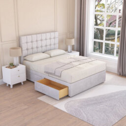 Sloomy Alabama Silver Plush 4Ft Memory Foam Bed Set With 2 Drawers, Mattress & Headboard- Small Double
