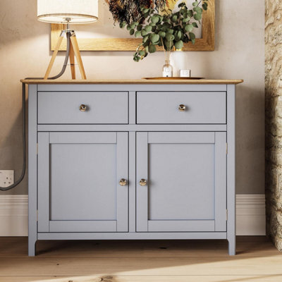 FWSTYLE 2 Door 2 Drawer Oak Sideboard Ready Assembled Grey - image 1