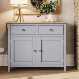 FWSTYLE 2 Door 2 Drawer Oak Sideboard Ready Assembled Grey - thumbnail 1