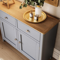 FWSTYLE 2 Door 2 Drawer Oak Sideboard Ready Assembled Grey - thumbnail 3