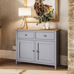 FWSTYLE 2 Door 2 Drawer Oak Sideboard Ready Assembled Grey - thumbnail 2