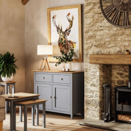 FWSTYLE 2 Door 2 Drawer Oak Sideboard Ready Assembled Grey - thumbnail 4