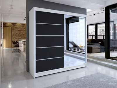Sliding Wardrobe Talin Iii 180Cm Black Artisan Oak Finish With Mirror White/black & Led - image 1