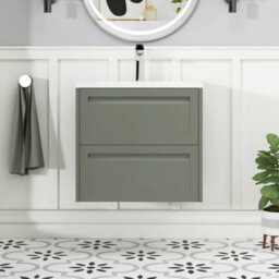 Royal Bathrooms Elmore 600mm Traditional Wall Hung 2 Drawer Bathroom Vanity Unit Cabinet With Matt Stone Basin Sink - Matt Green - thumbnail 3