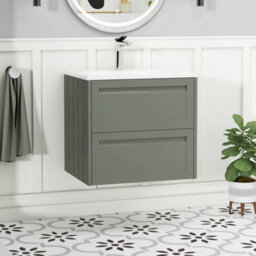 Royal Bathrooms Elmore 600mm Traditional Wall Hung 2 Drawer Bathroom Vanity Unit Cabinet With Matt Stone Basin Sink - Matt Green