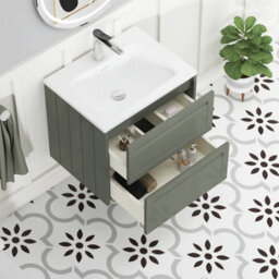 Royal Bathrooms Elmore 600mm Traditional Wall Hung 2 Drawer Bathroom Vanity Unit Cabinet With Matt Stone Basin Sink - Matt Green - thumbnail 5