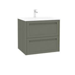 Royal Bathrooms Elmore 600mm Traditional Wall Hung 2 Drawer Bathroom Vanity Unit Cabinet With Matt Stone Basin Sink - Matt Green - thumbnail 6
