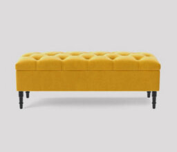 Alyana Ottoman Bench With Storage And Turned Wooden Legs. 150Cm Wide Ottoman Box - Mustard Plush Velvet - thumbnail 3