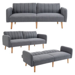 Homcom 3 Seater Linen Sofa Bed With Adjustable Backrest For Living Room - thumbnail 2