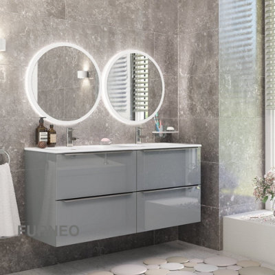Furneo Bathroom Vanity Unit Floating Storage Basin Gloss Grey 4-Drawer 120Cm With Chrome Handle - image 1