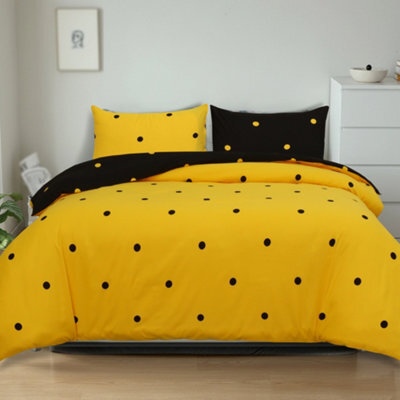 Aspire Homeware Printed Microfiber Duvet Cover Set, Black & Yellow Dotted Reversible, Single, (L)200Cm X (W)135Cm - image 1