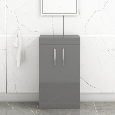 Royal Bathrooms Turin 500mm Indigo Grey Gloss Floor Standing Worktop Vanity Unit - 2 Doors - image 1