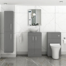 Royal Bathrooms Turin 500mm Indigo Grey Gloss Floor Standing Worktop Vanity Unit - 2 Doors - thumbnail 3