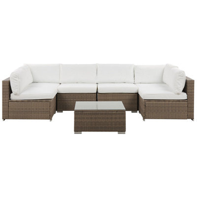 Beliani Garden Corner Sofa With Table 6 Seater Belvedere Pe Rattan White - image 1
