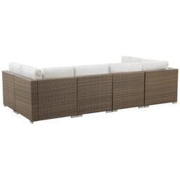 Beliani Garden Corner Sofa With Table 6 Seater Belvedere Pe Rattan White - thumbnail 6