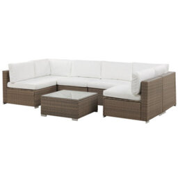 Beliani Garden Corner Sofa With Table 6 Seater Belvedere Pe Rattan White - thumbnail 5