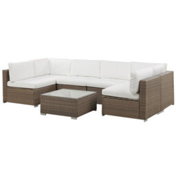 Beliani Garden Corner Sofa With Table 6 Seater Belvedere Pe Rattan White - thumbnail 4