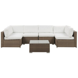 Beliani Belvedere 6 Seater Garden Corner Sofa With Table White Pe Rattan