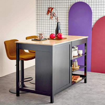 Sweeek - 3 In 1 Kitchen Island, Storage, Work Surface, Dining Table, 5 Shelves, 1 Door, 1 Drawer, W 120 X D 75 X H 90Cm - image 1