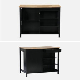 Sweeek - 3 In 1 Kitchen Island, Storage, Work Surface, Dining Table, 5 Shelves, 1 Door, 1 Drawer, W 120 X D 75 X H 90Cm - thumbnail 7