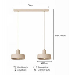 Luminosa Lighting Luminosa Velyo Bar Pendant Ceiling Light Beige 2X E27 - thumbnail 5