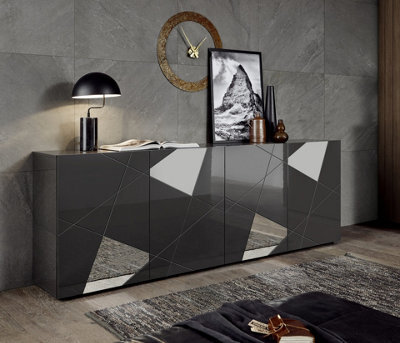 FurniComp LTD Furnicomp Giulia 4 Door Grey Gloss Sideboard With Mirrors - image 1