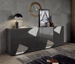 FurniComp LTD Furnicomp Giulia 4 Door Grey Gloss Sideboard With Mirrors - thumbnail 1